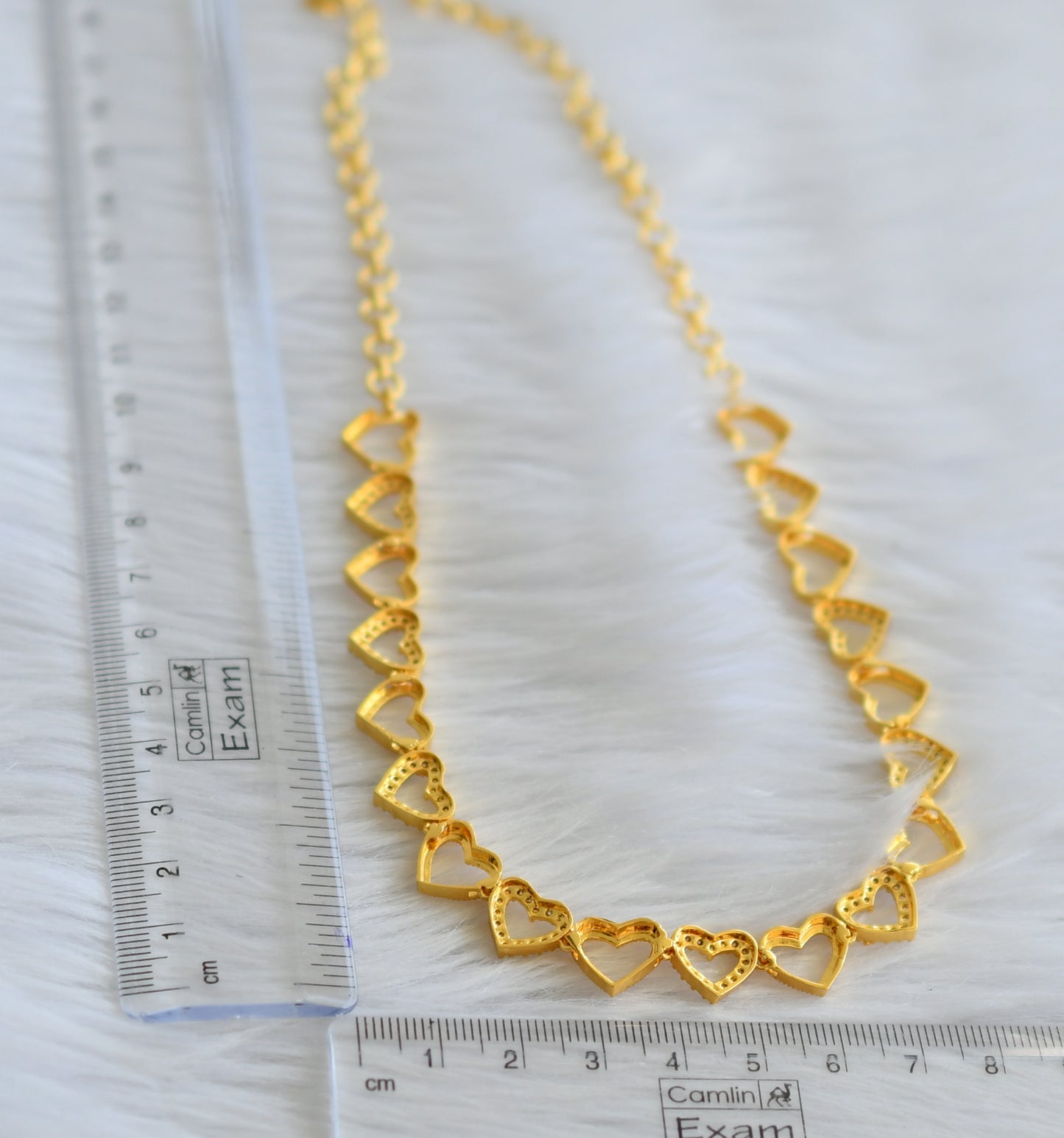 Gold tone cz white stone heart necklace dj-44146