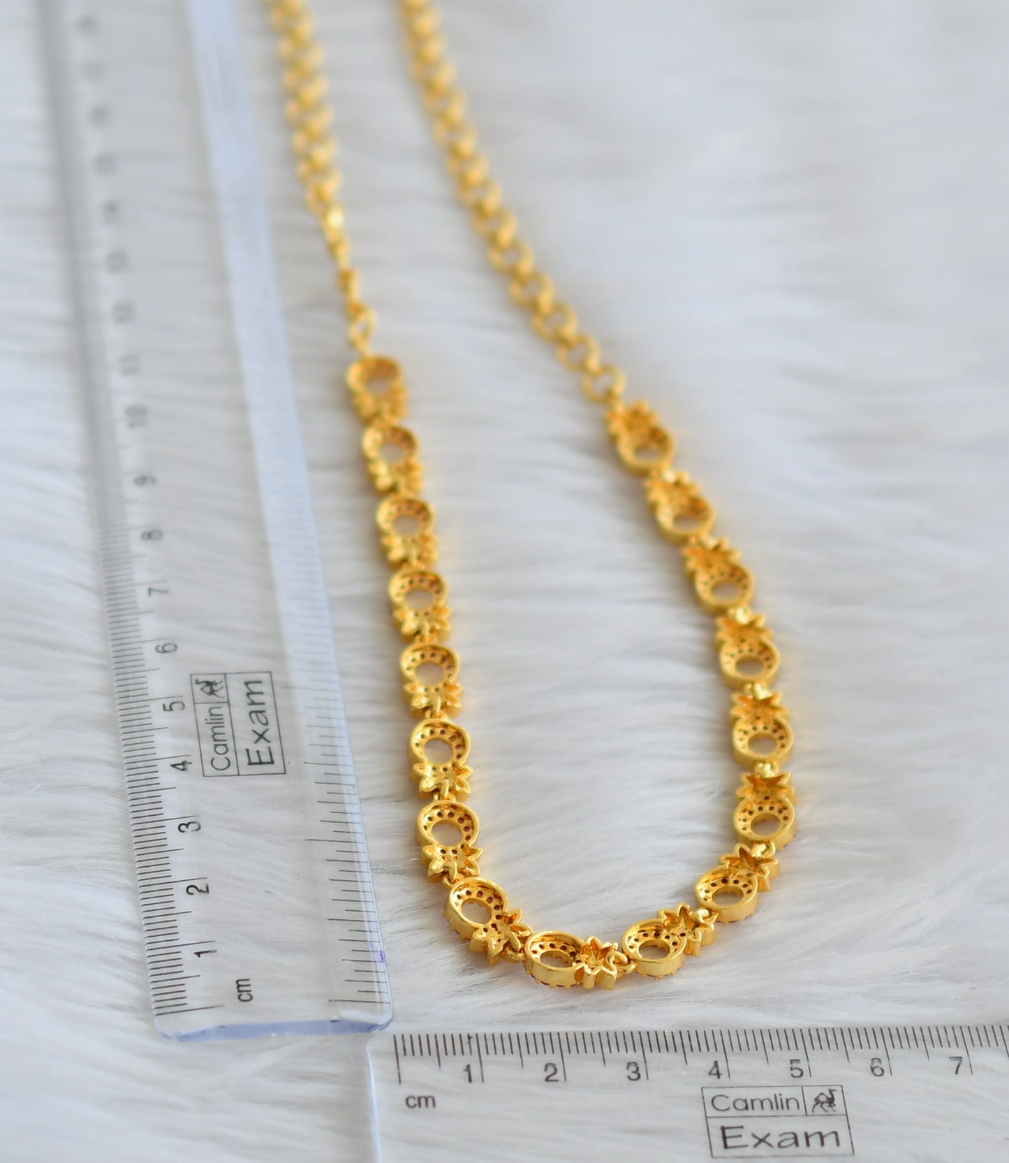 Gold tone ruby stone round flower necklace dj-44150