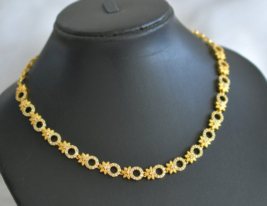 Gold tone cz white round flower necklace dj-44149