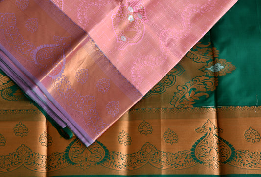 Peach pink -green fancy silk saree dj-42746