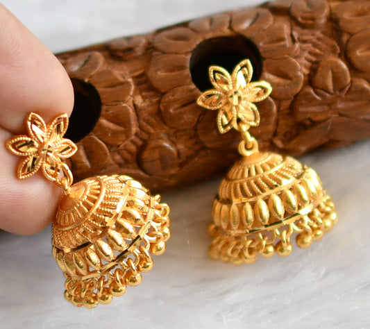Matte gold tone flower jhumkka dj-49367