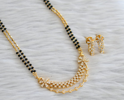 Gold tone 24 inches mangalsutra with cz white flower pendant set dj-45896