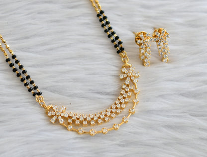 Gold tone 24 inches mangalsutra with cz white flower pendant set dj-45896