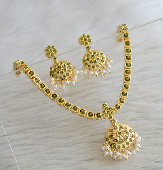 Gold tone ad olive green south indian attigai/necklace set dj-45886