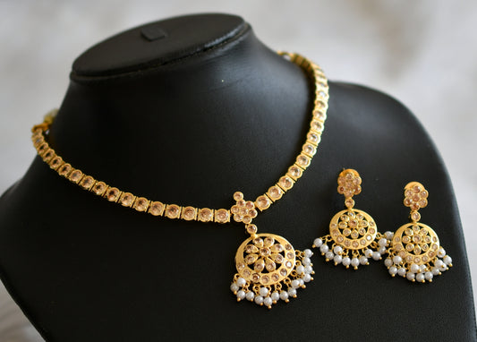 Gold tone ad gold stone south indian style attigai/necklace set dj-45885