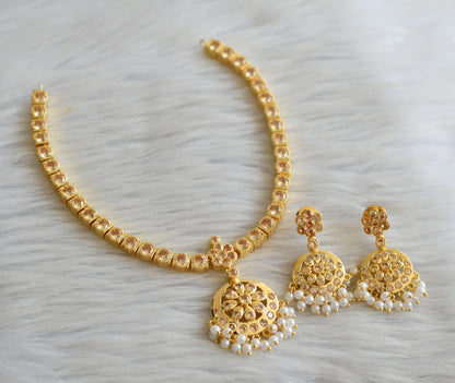 Gold tone ad gold stone south indian style attigai/necklace set dj-45885