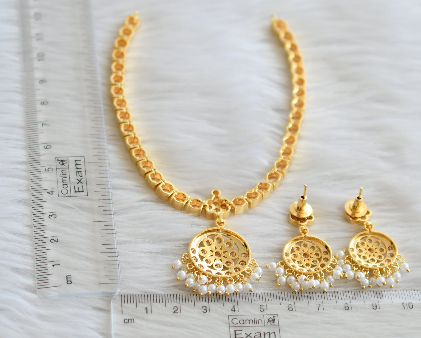 Gold tone ad gold stone south indian style attigai/necklace set dj-45885