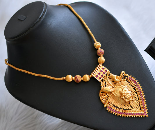 Gold tone ruby ball ad pink stone kerala style krishna kodi necklace dj-45887