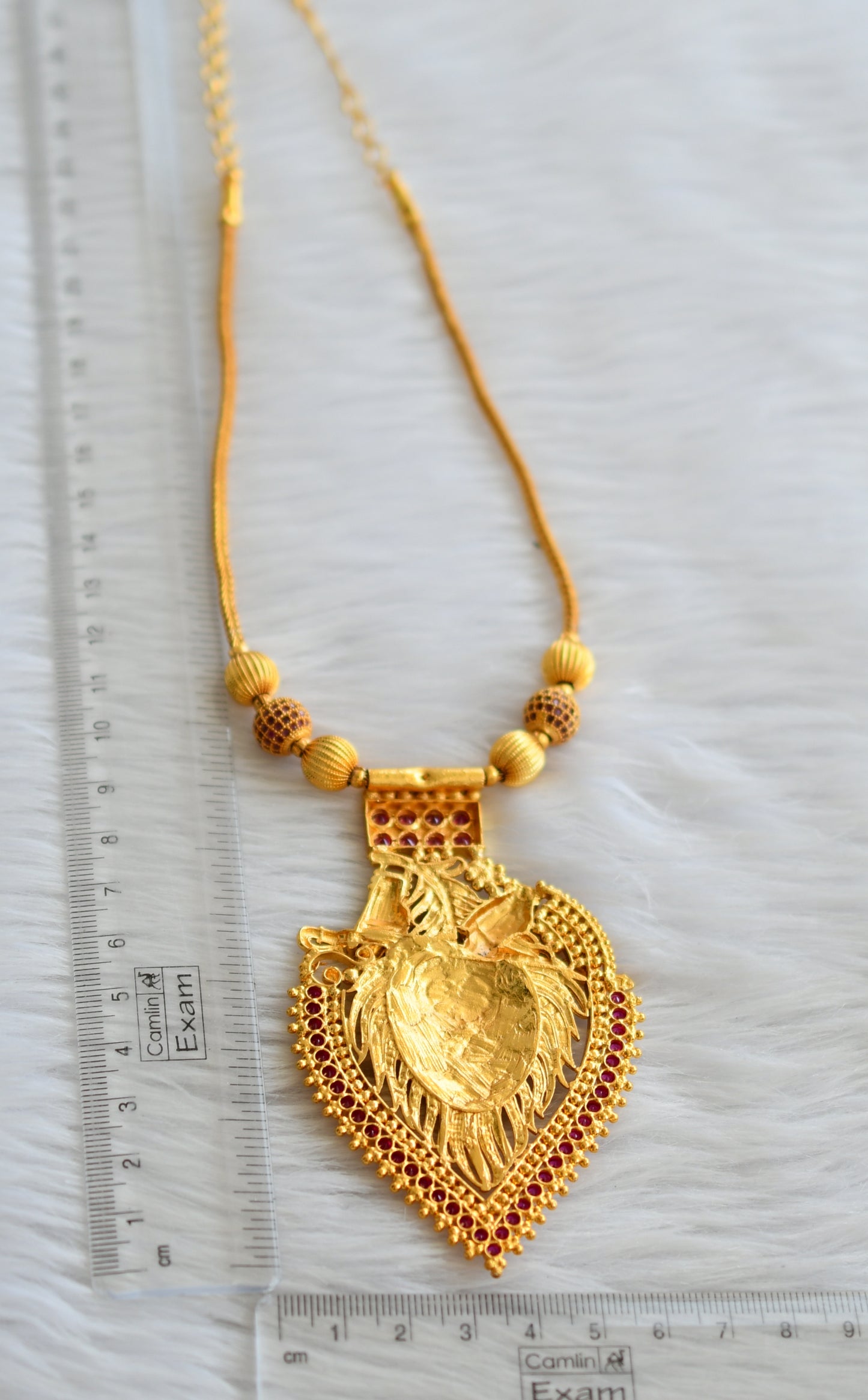 Gold tone ruby ball ad pink stone kerala style krishna kodi necklace dj-45887