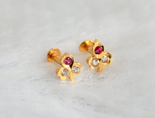 Gold tone pink-white stone small leaf kid's or side earrings dj-49393