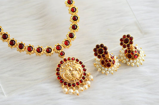 Gold tone kemp pearl flower peacock necklace set dj-44181