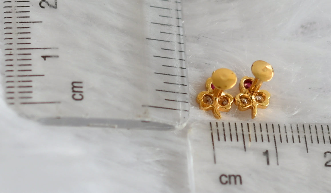 Gold tone pink-white stone small leaf kid's or side earrings dj-49393