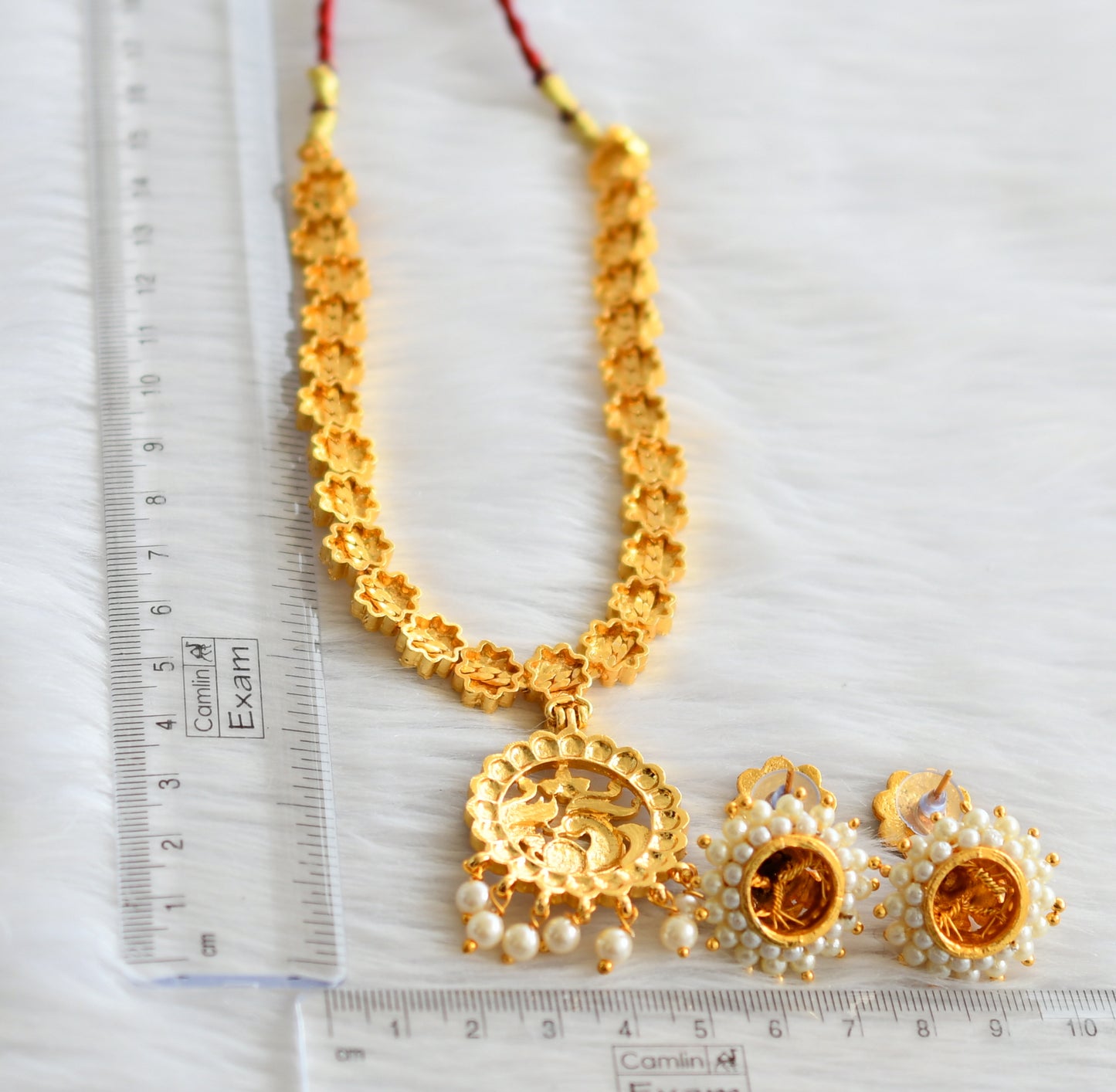 Gold tone kemp pearl flower peacock necklace set dj-44181