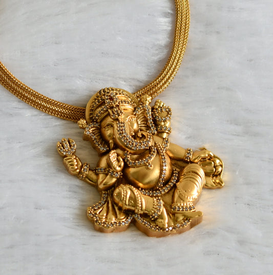 Matte finish cz white stone ganesha necklace dj-47563
