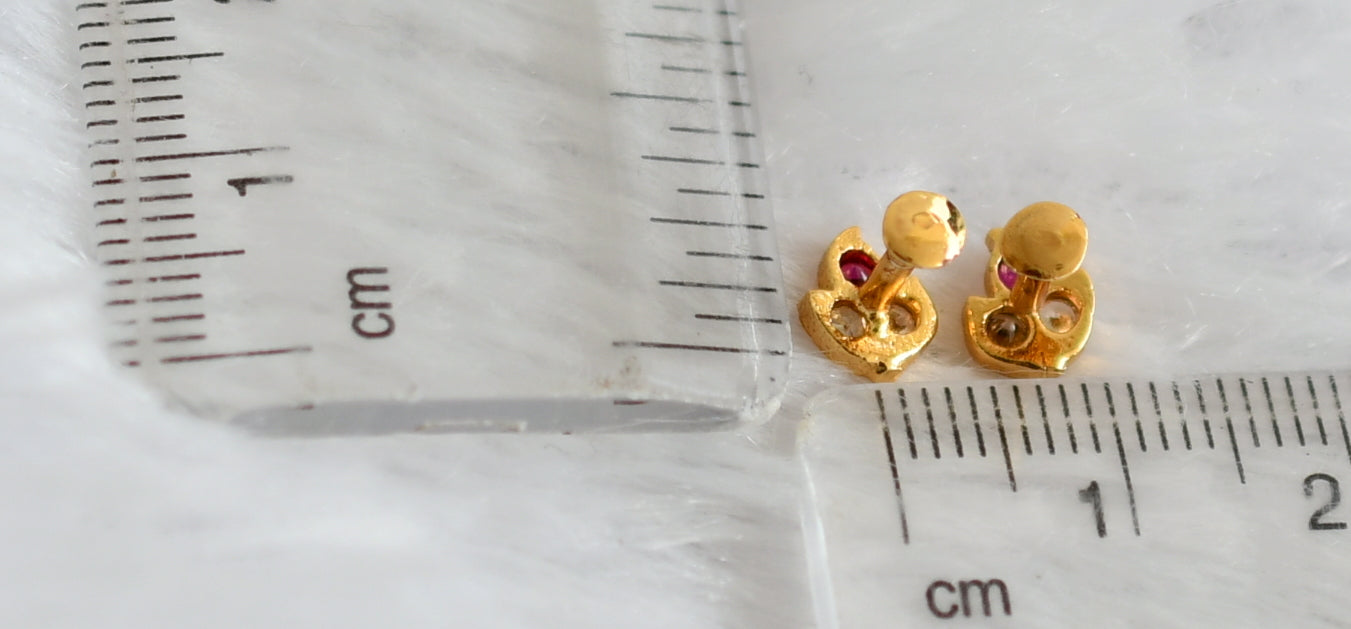 Gold tone pink-white stone small leaf kid's or side earrings dj-49392