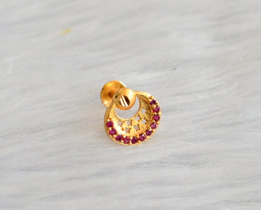 Gold tone pink stone round nose pin with screw back dj-45925