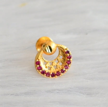 Gold tone pink stone round nose pin with screw back dj-45925