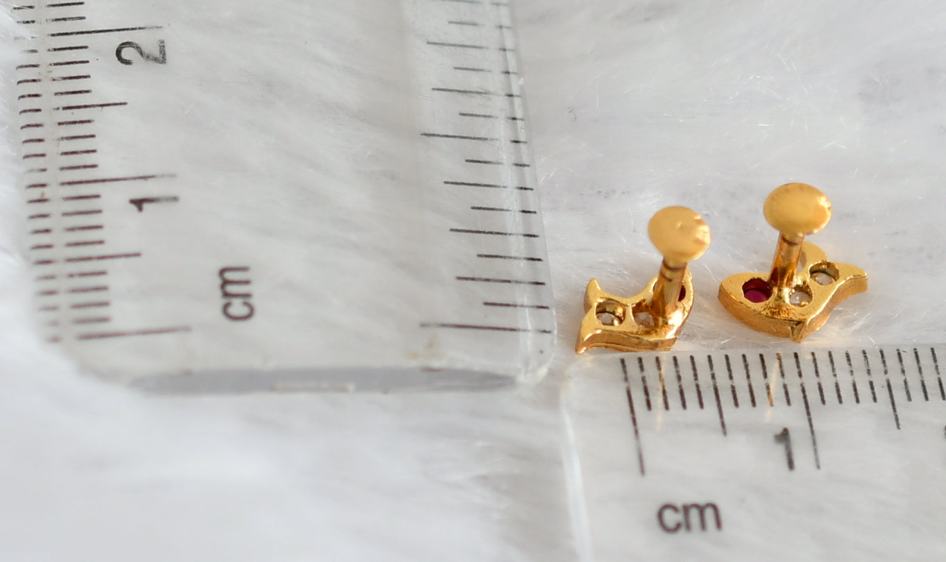 Gold tone pink-white stone small dolphin kid's or side earrings dj-49397