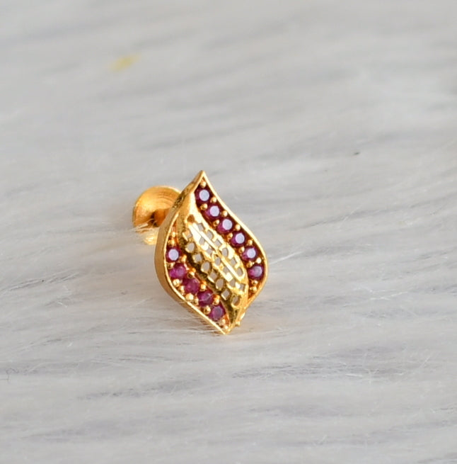Gold tone pink stone nose pin with screw back dj-45924