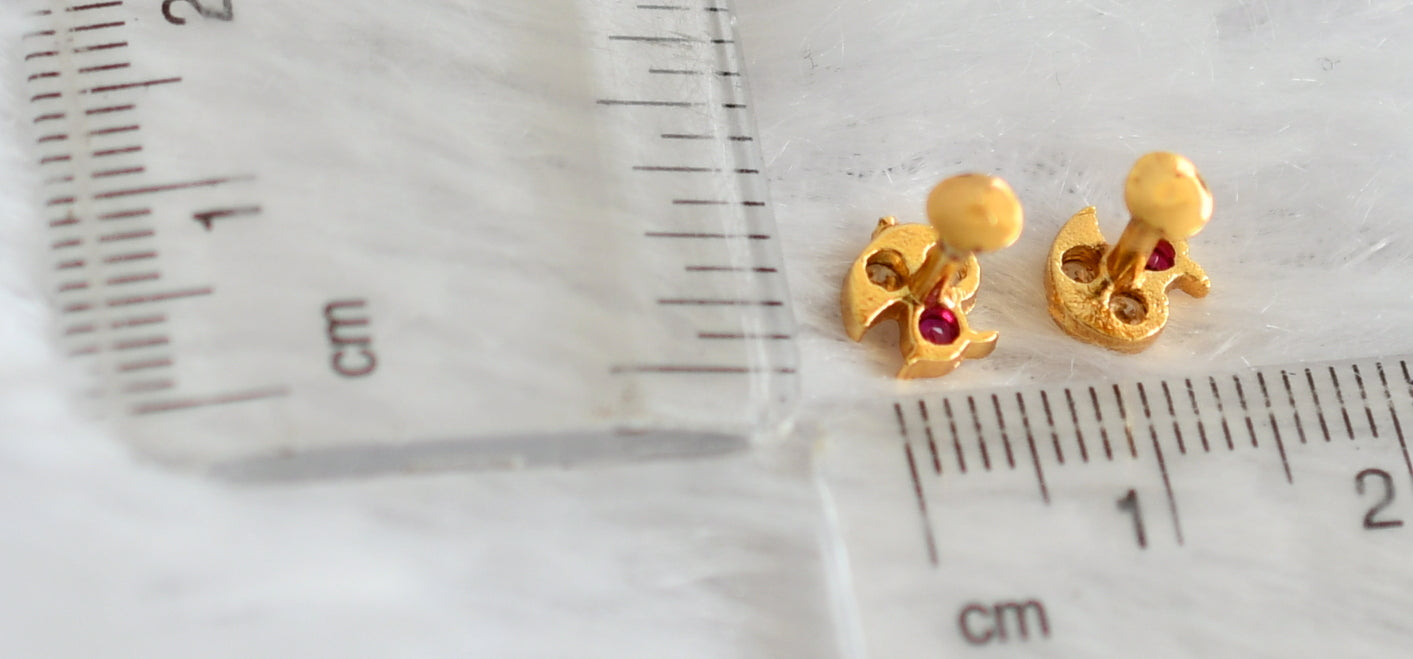 Gold tone pink-white stone small swan kid's or side earrings dj-49396