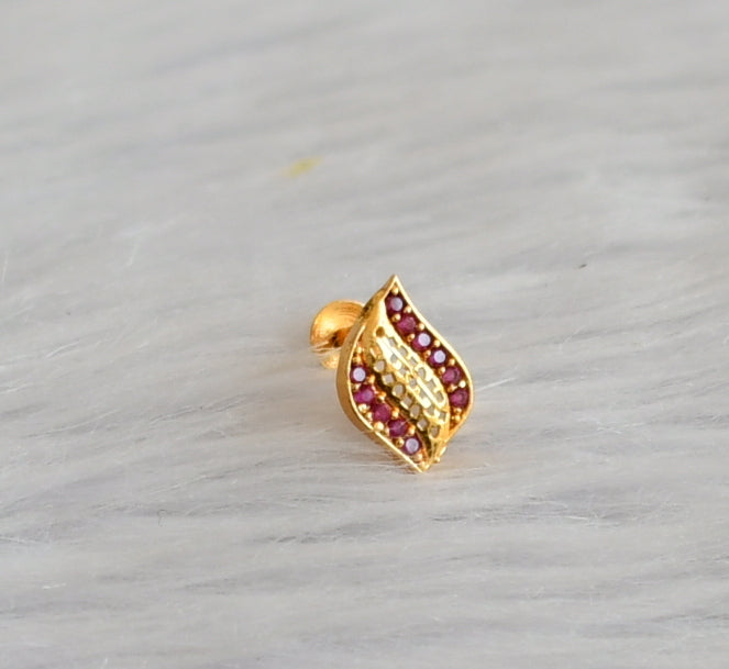 Gold tone pink stone nose pin with screw back dj-45924
