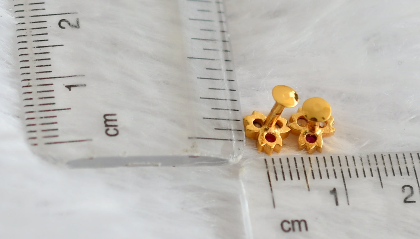 Gold tone pink-white stone small flower kid's or side earrings dj-49394