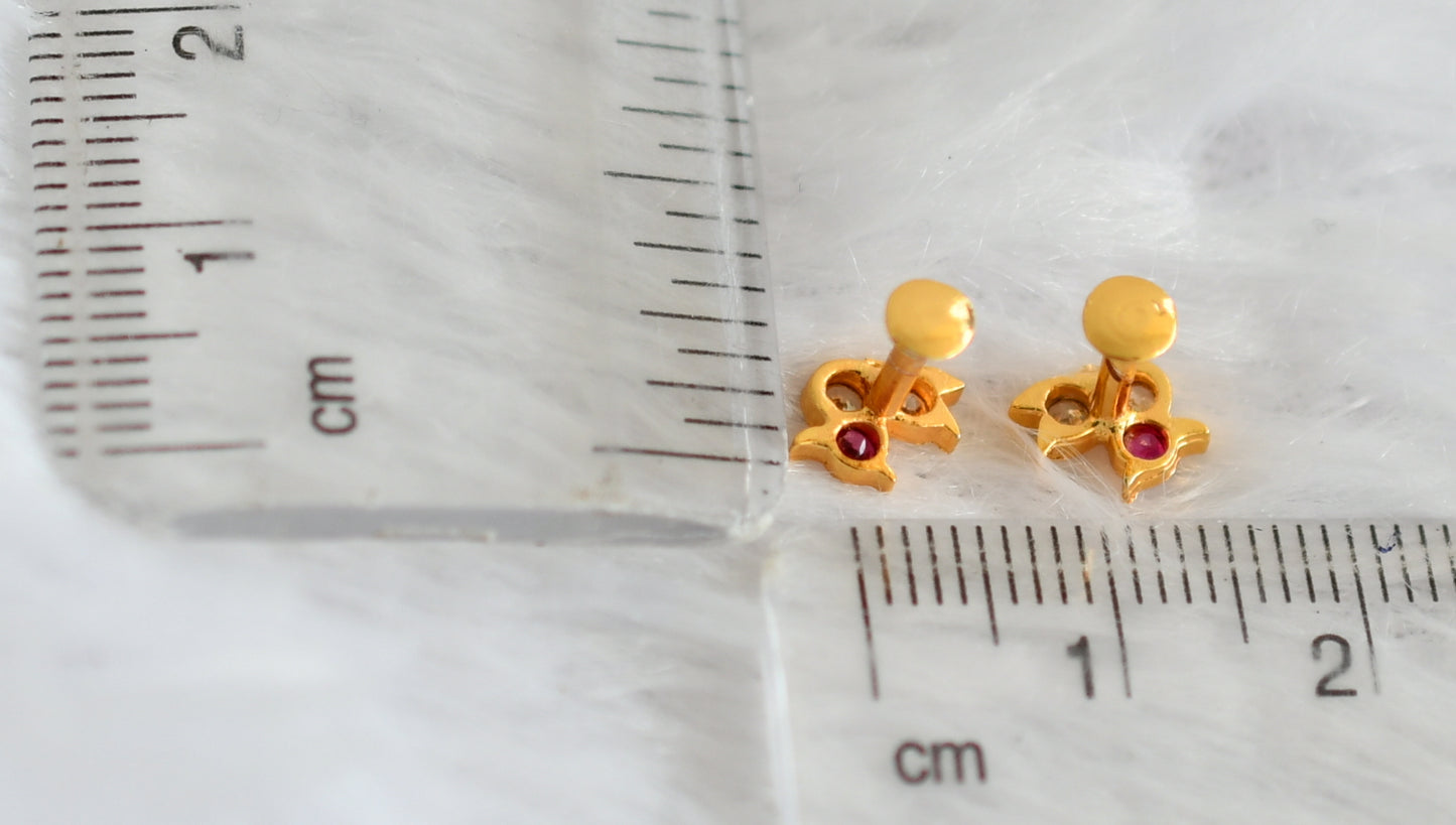 Gold tone pink-white stone small peacock kid's or side earrings dj-49395
