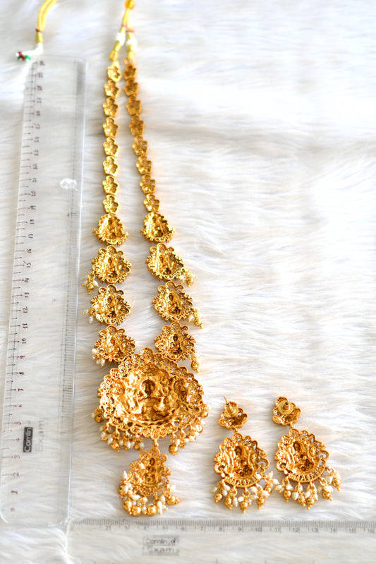 Matte finish cz ruby-green peacock lakshmi haar set dj-42768