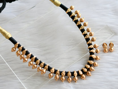Antique gold tone black silk thread necklace set dj-07028