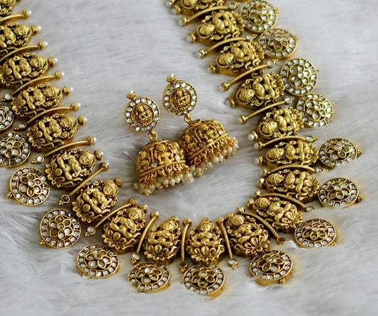 Matte finish white kundan lakshmi flower haar set dj-47569