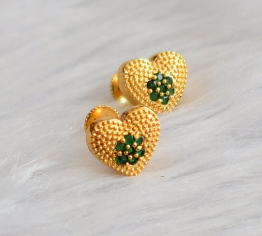 Gold tone green stone heart earrings/stud dj-45933