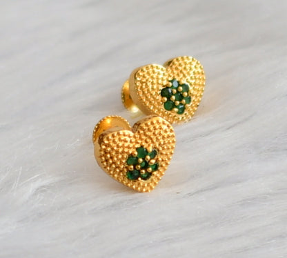 Gold tone green stone heart earrings/stud dj-45933