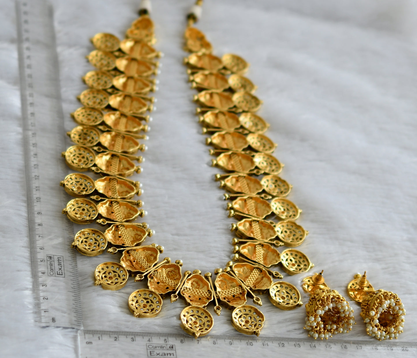 Matte finish white kundan lakshmi flower haar set dj-47569