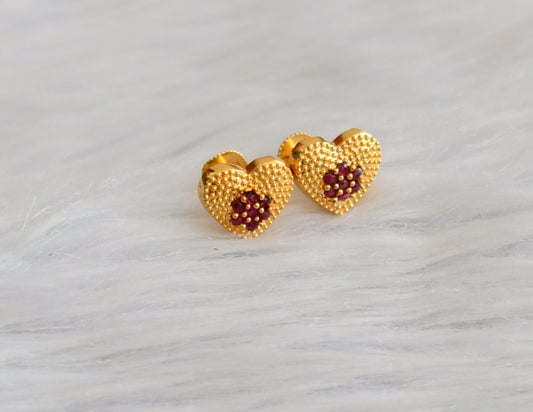 Gold tone ruby stone heart earrings/stud dj-45934