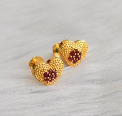 Gold tone ruby stone heart earrings/stud dj-45934
