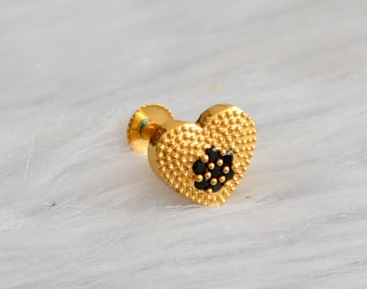 Gold tone black heart nose pin dj-45926