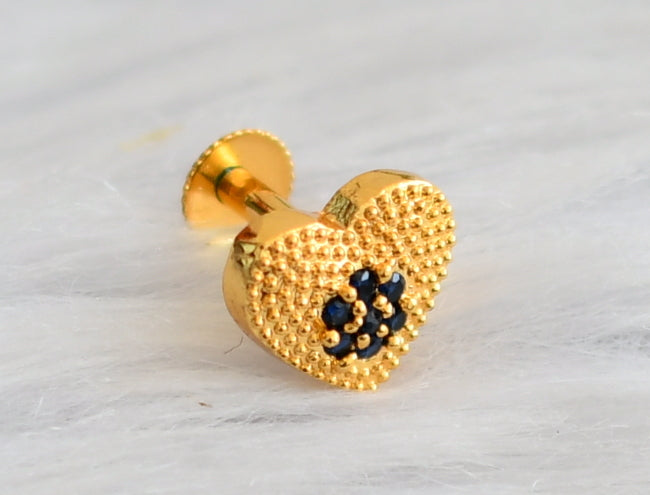 Gold tone blue heart nose pin with screw back dj-45927