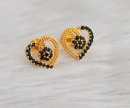 Gold tone blue heart earrings/stud dj-45931