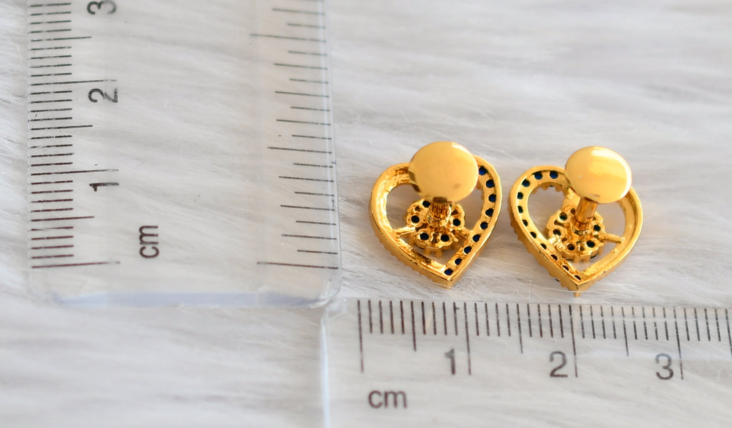 Gold tone cz white-ruby heart earrings/stud dj-45928