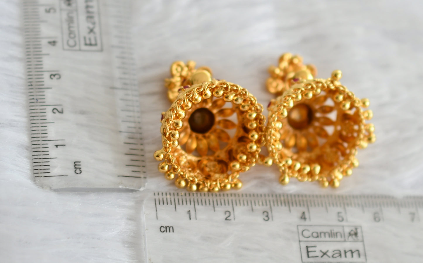gold tone ruby block stone jhumkka dj-49415