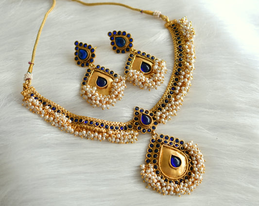 Antique pearl cluster blue Nncklace set dj07493