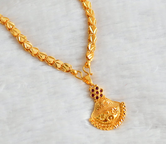 Gold tone 24 inches heart chain with ad pink stone flower pendant dj-49401