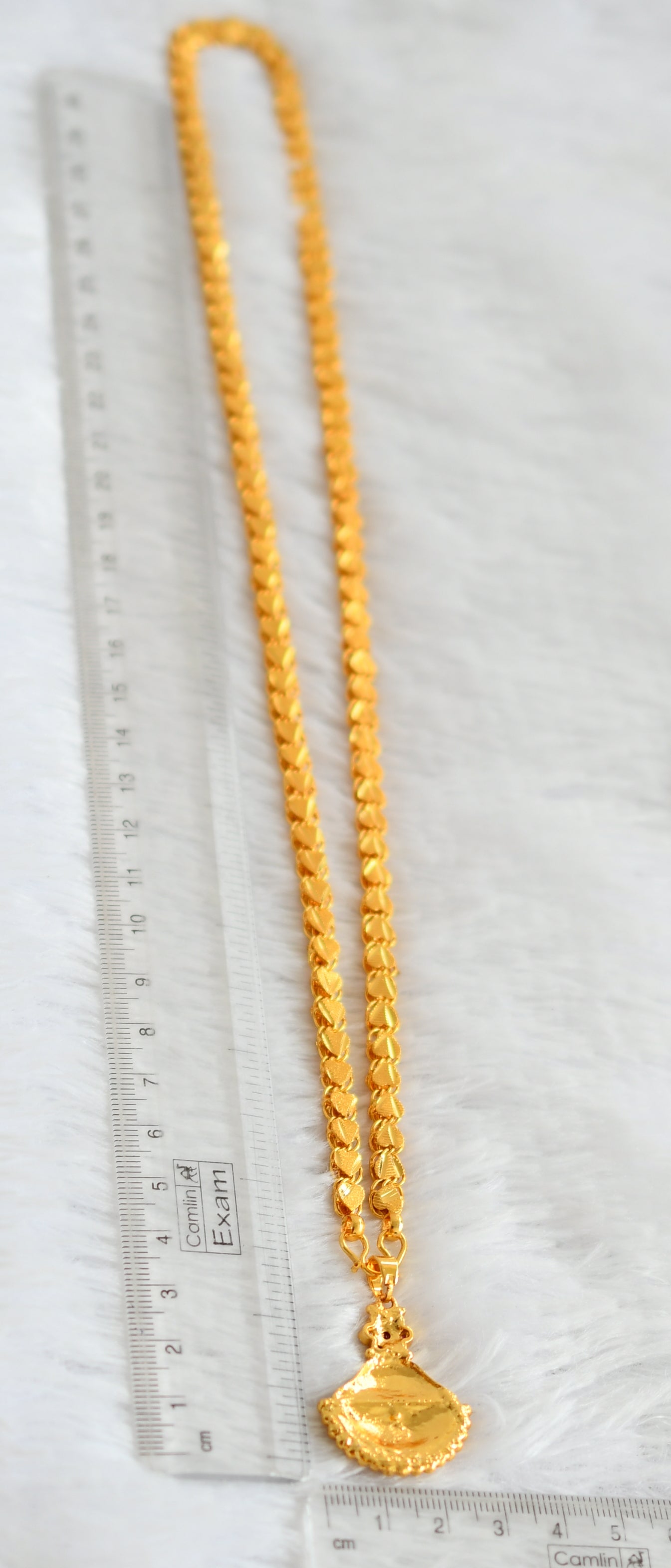 Gold tone 24 inches heart chain with ad pink stone flower pendant dj-49401