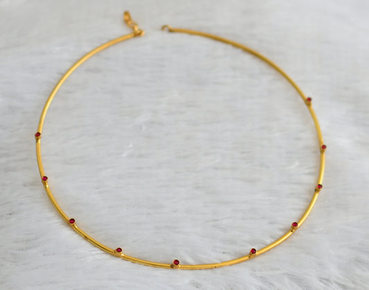 Matte finish pink stone kundan jadau hasli necklace/chain dj-47597