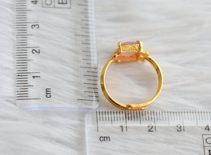 Gold tone Baby pink block stone adjustable finger ring dj-42637