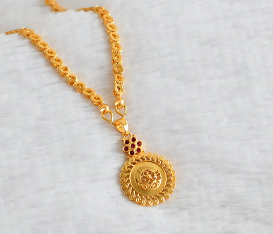 Gold tone 24 inches chain with ad pink flower pendant dj-49400