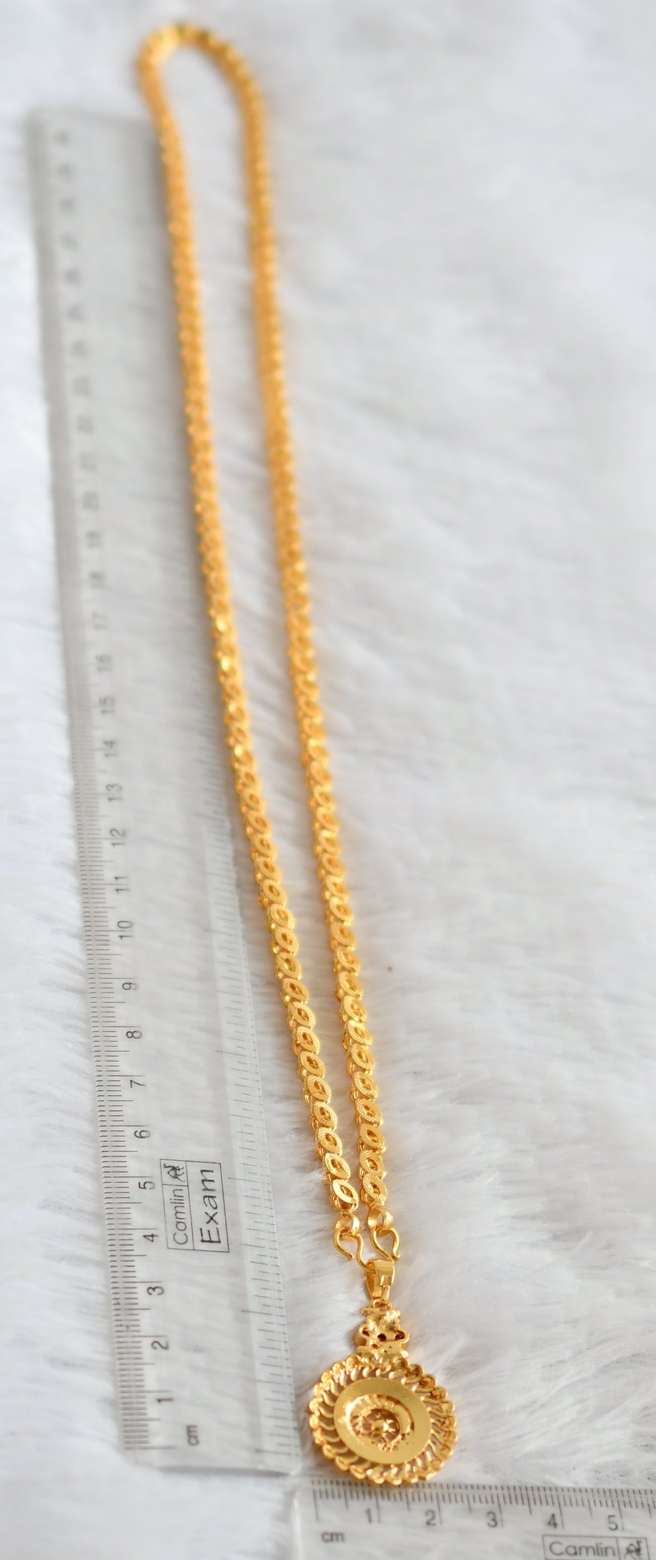 Gold tone 24 inches chain with ad pink flower pendant dj-49400