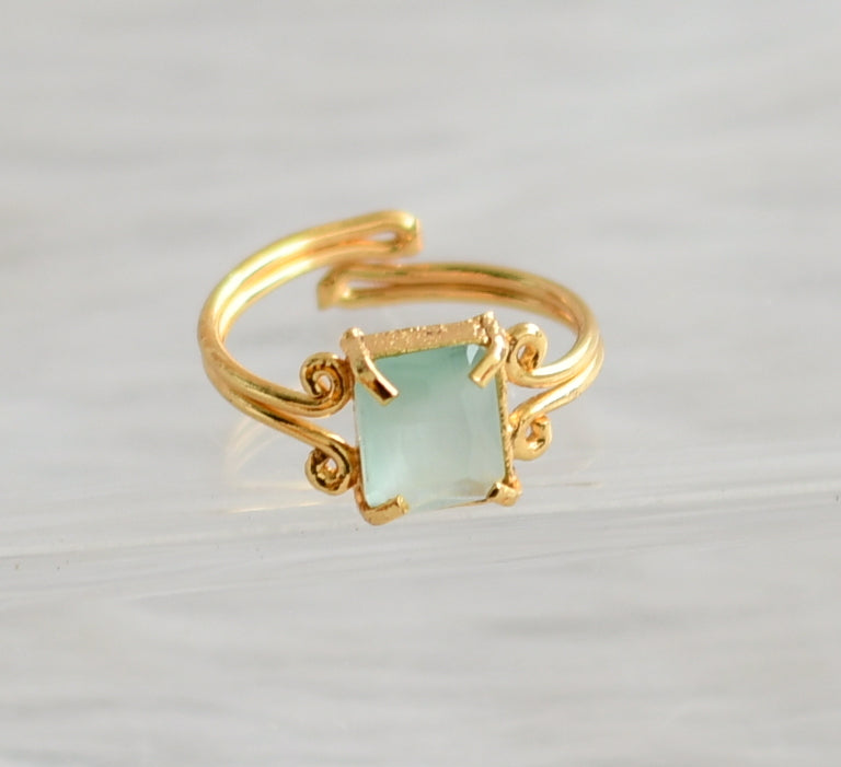 Gold tone Sea green block stone adjustable finger ring dj-42638