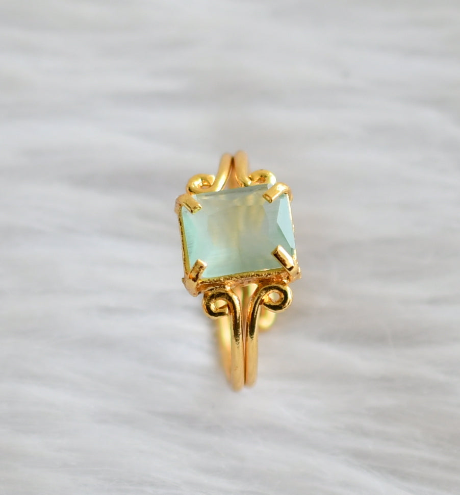 Gold tone Sea green block stone adjustable finger ring dj-42638