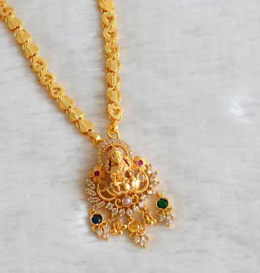 Gold tone 24 inches heart chain with cz multi color lakshmi pendant dj-49398